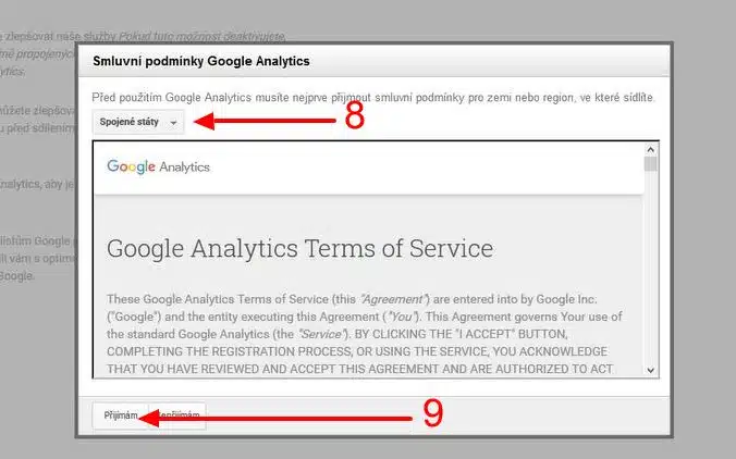 Smluvní podmínky Google Analytics