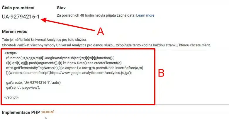 Měřicí kód Google Analytics