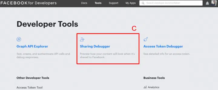 sharing debugger jak najít odkaz