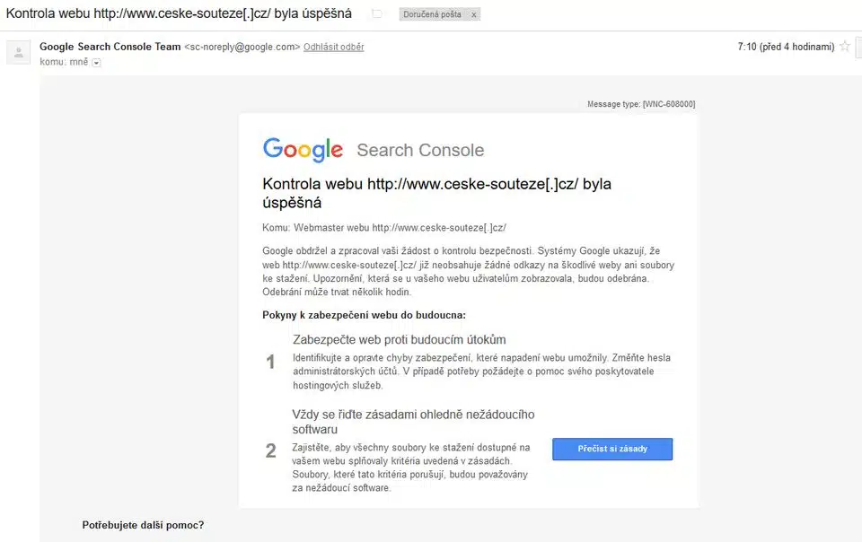 Search Console - útočná stránka