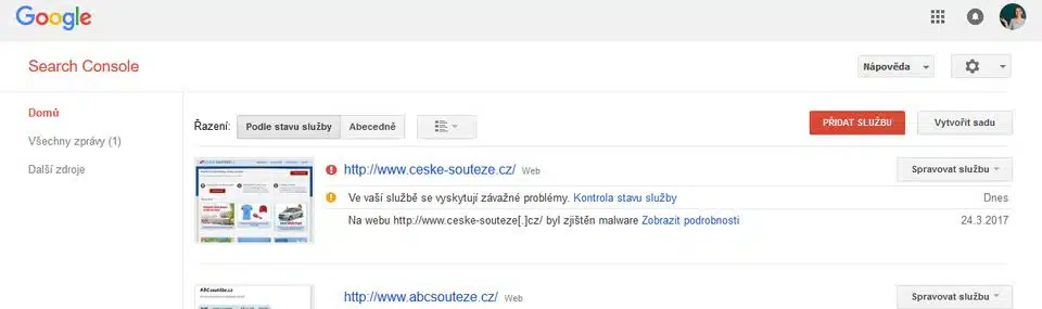 Search Console závažné problémy