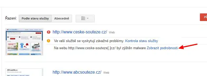 Search Console - útočná stránka