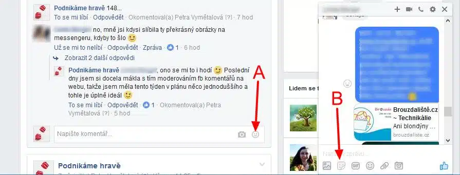 samolepky v messengeru a na facebooku