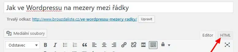 Wordpress HTML editor - přepnout