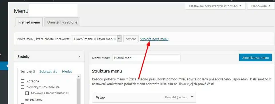 Wordpress vytvořit nové menu