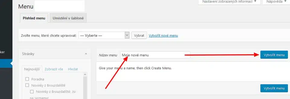 Wordpress název menu