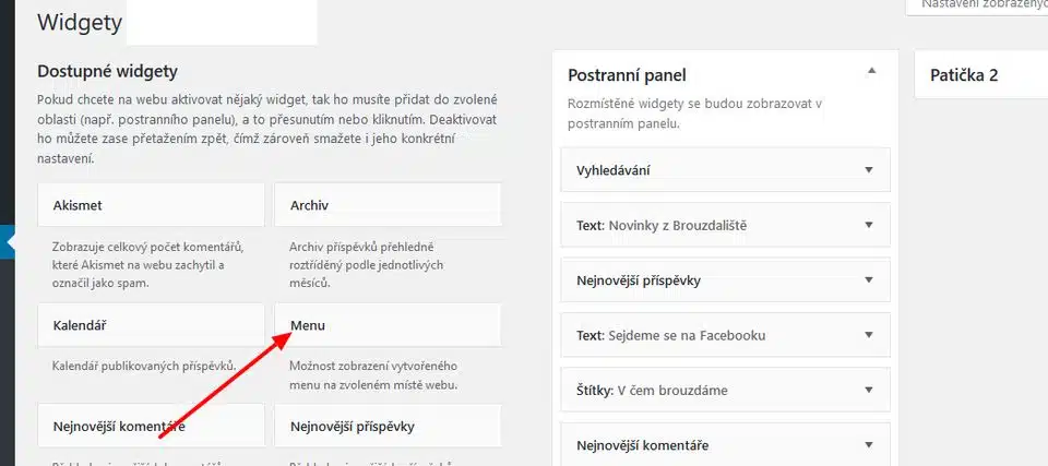 Wordpress widget menu
