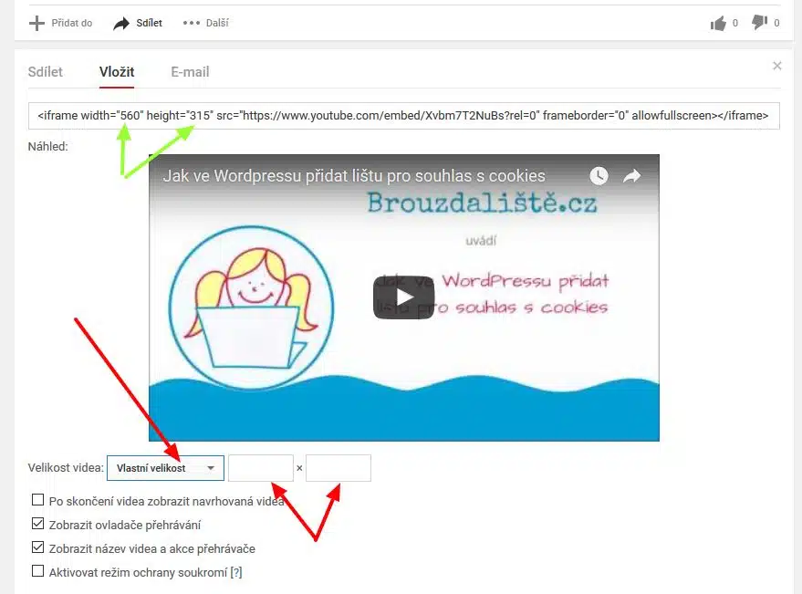 Vložit video z Youtube pomocí HTML - nastavení rozměrů