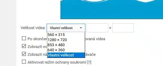 vložení videa z Youtube - rozměry