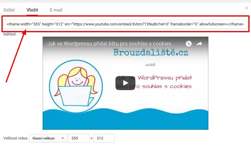HTML pro vložení videa z Youtube s vlastními rozměry