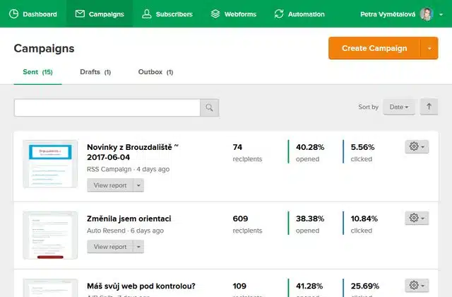 MailerLite - kampaně