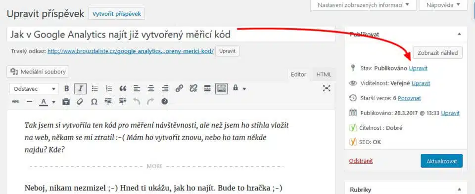 Nastavení publikace příspěvku ve WordPressu