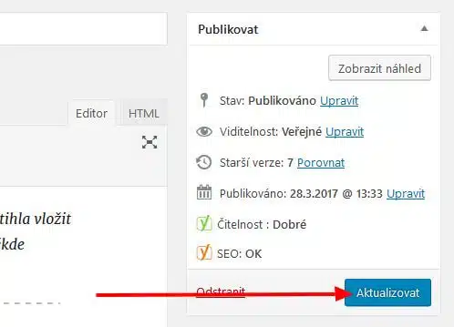 Aktualizovat změny u článku