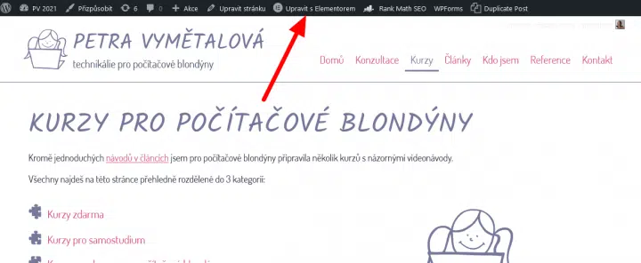jak editovat stránku v Elementoru