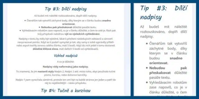 formátování příspěvků na blog - zarovnání