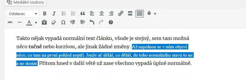 označit špatně naformátovaný text