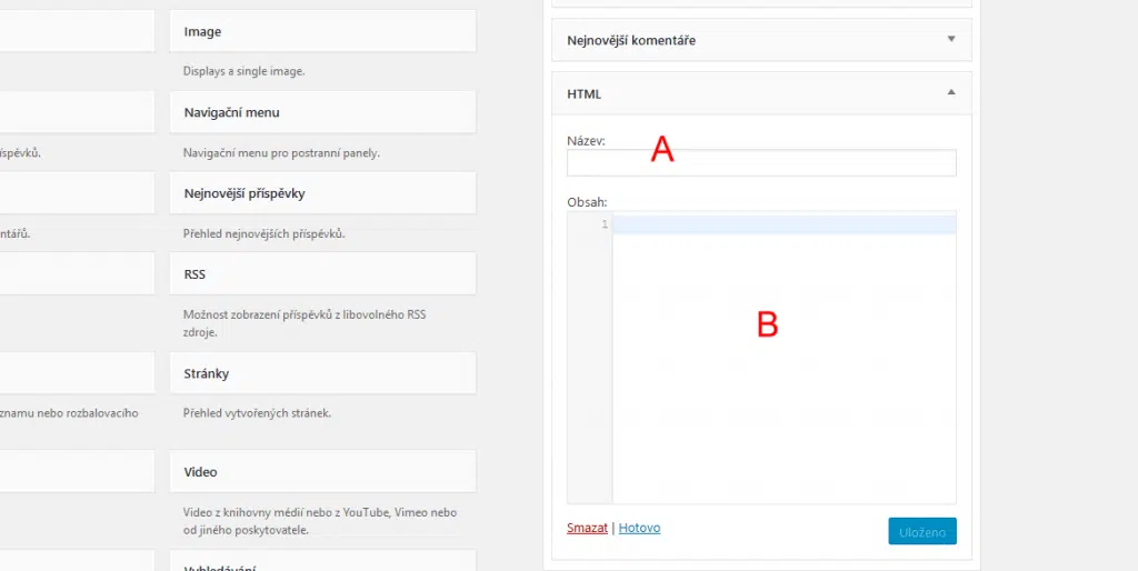 vložit html kód do postranního sloupce ve WordPressu
