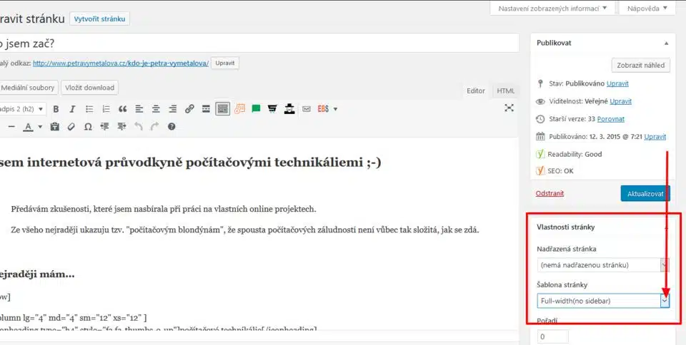 nastavení rozvržení stránky ve WordPressu