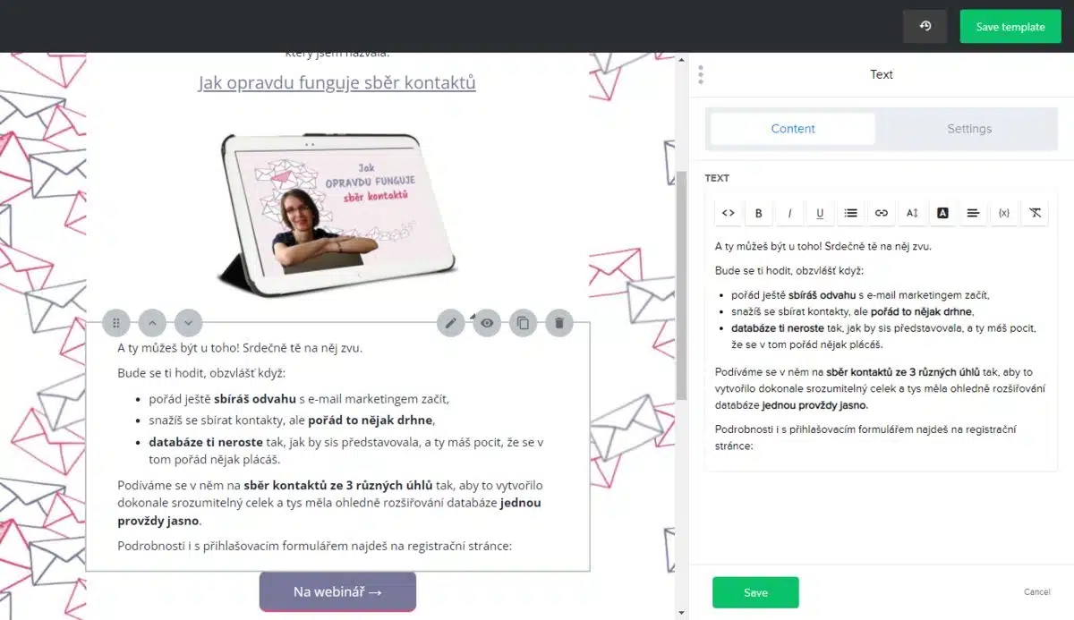 drag & drop editor v MailerLite