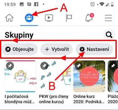 připnout fb skupinu na mobilu