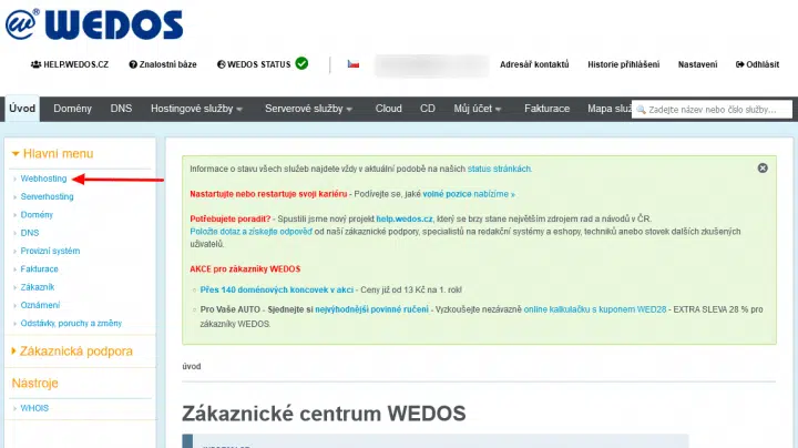 Wedos - otevřít přehled webhostingů