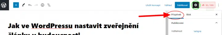 Přepnout na nastavení příspěvku ve WordPressu